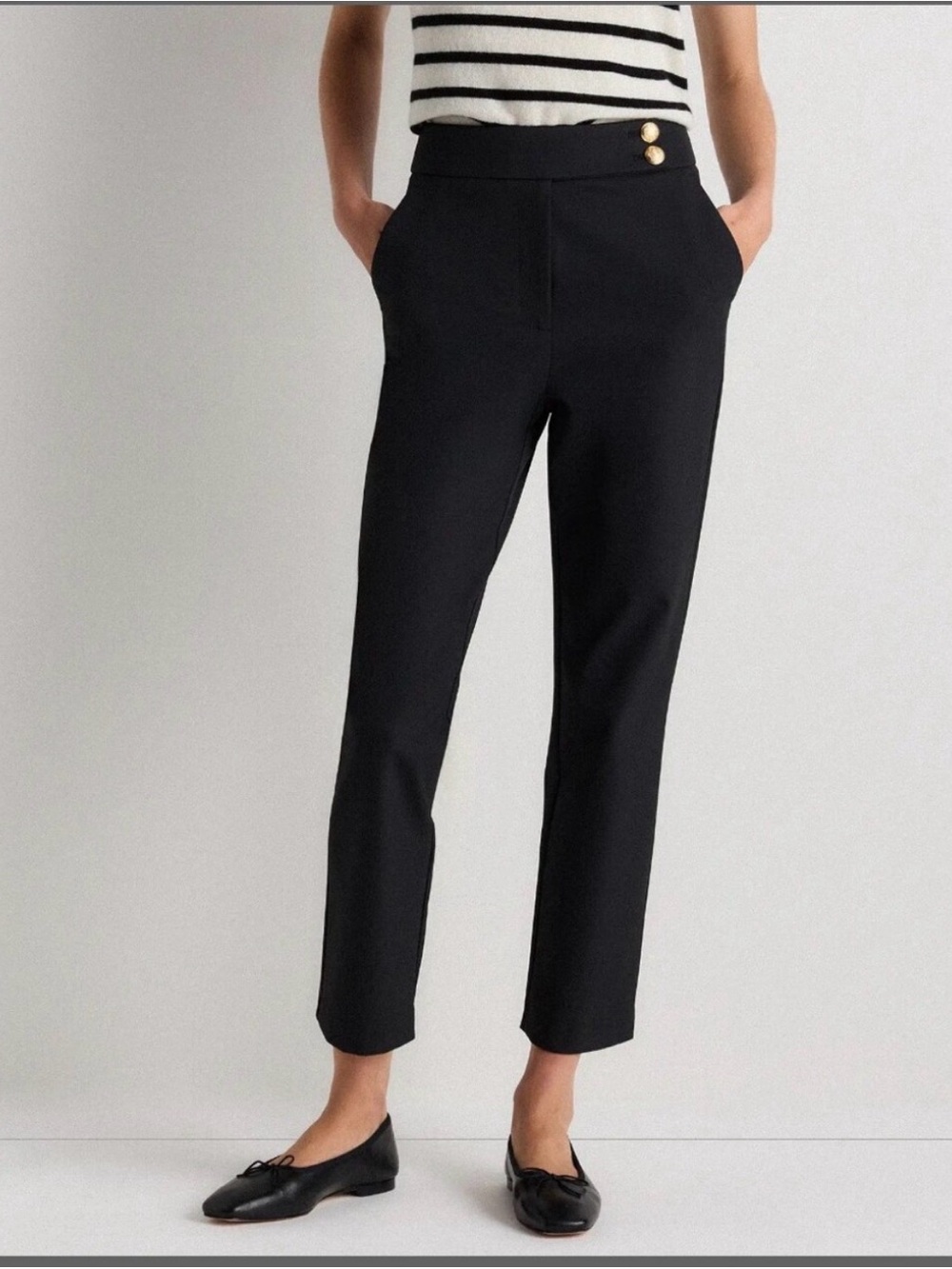 Quince Scuba Slim Ankle Pants Black Pull On Stretch Minimalist Workwear 10